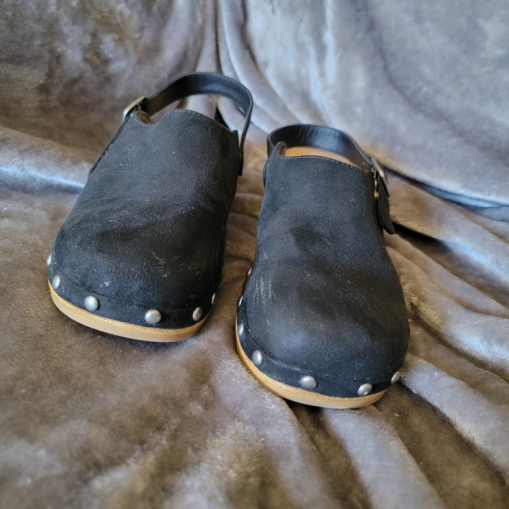 SM New York Clogs Women 7 Black Good Studded Slingback Magnolia Faux Suede Heel